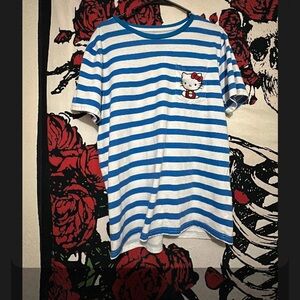 Hello Kitty Blue and White Striped T-Shirt